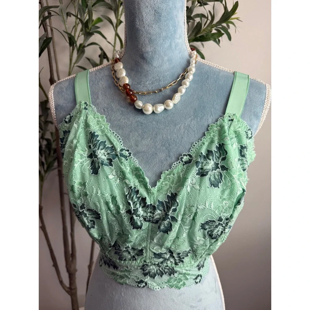 Cosabella Floral Lace Longline Bralette Mint Green Embroidered‎ V-Neck Bra New M